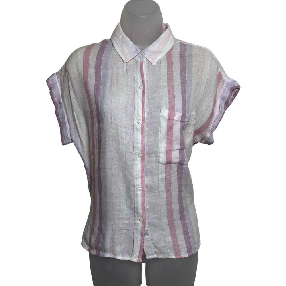 Rails‎ Pink Striped Cuffed Dolman Short Sleeve Button Up Blouse Top Womens Small